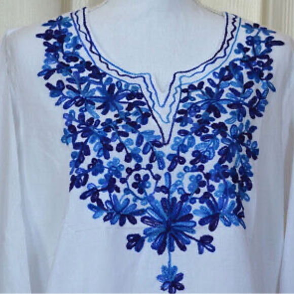 NEW Women White Cotton tunic Top Kurti With blue color - Picture 4 of 4